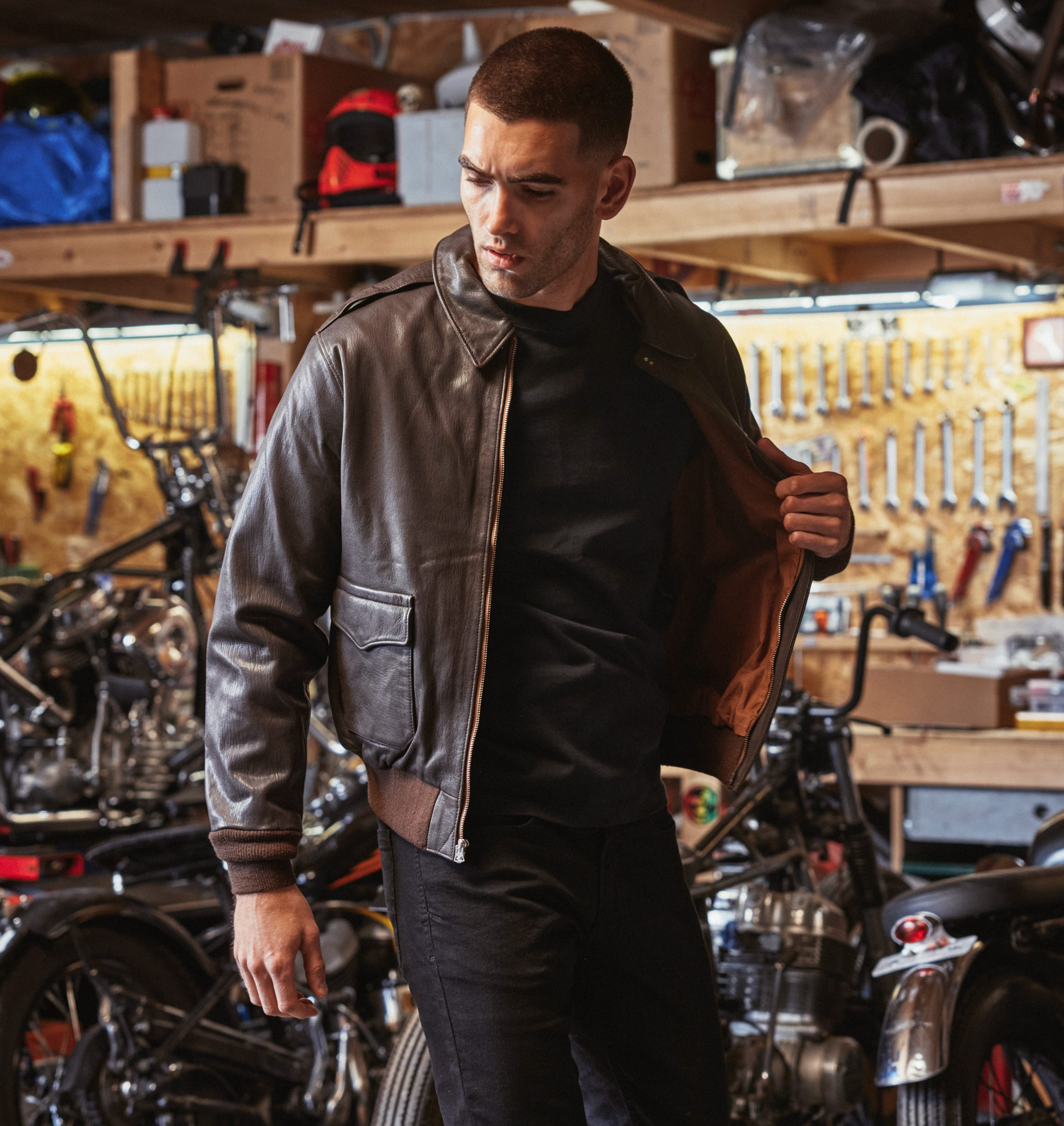 Bronco A-2 Flight Jacket - Seal Brown Goatskin - AVI LEATHER