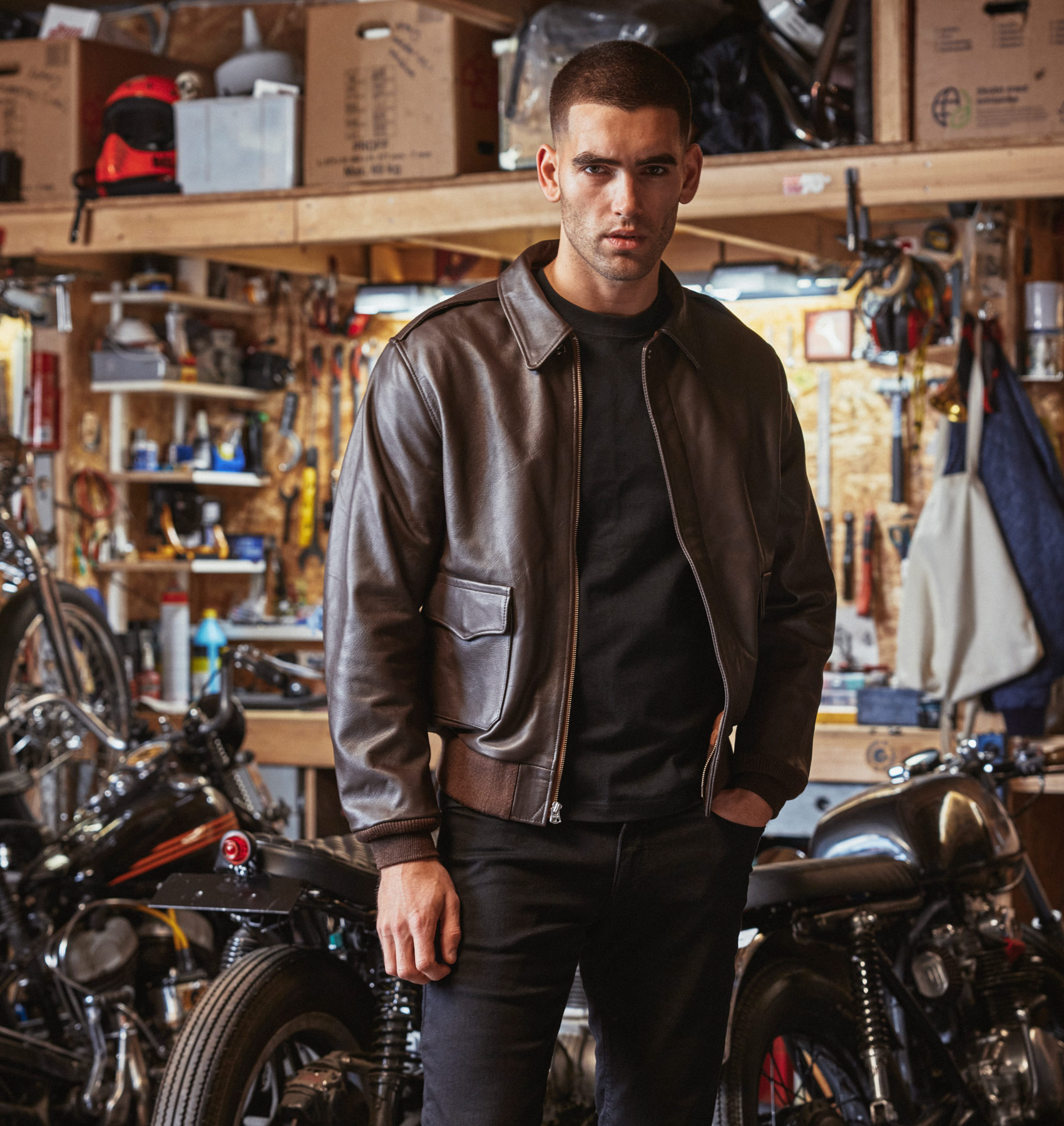 Bronco A-2 Flight Jacket - Seal Brown Horsehide - AVI LEATHER