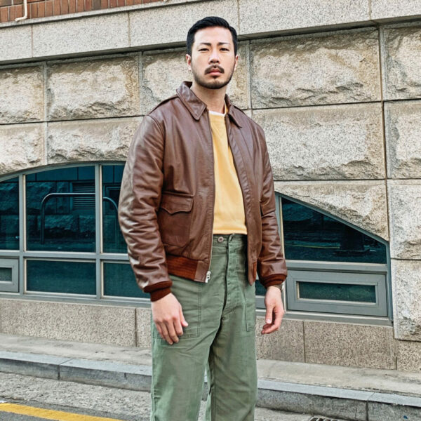 A2 flight jacket in russet horsehide leather