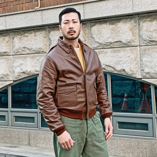 A2 flight jacket in russet horsehide leather
