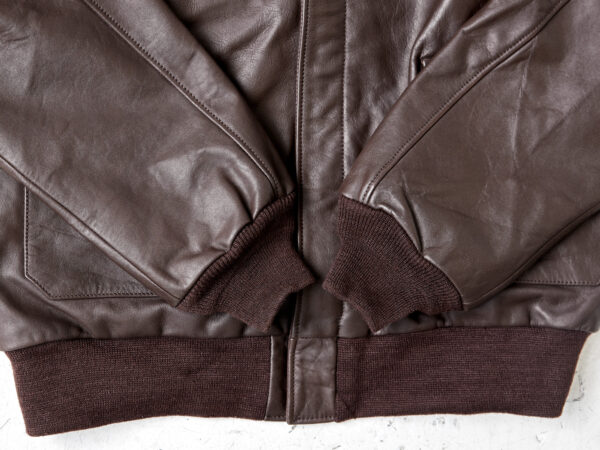 Cuffs and waistband on A2 flight jacket in horsehide leather