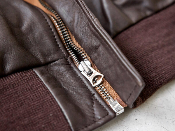 talon zipper on A2 flight jacket in horsehide leather