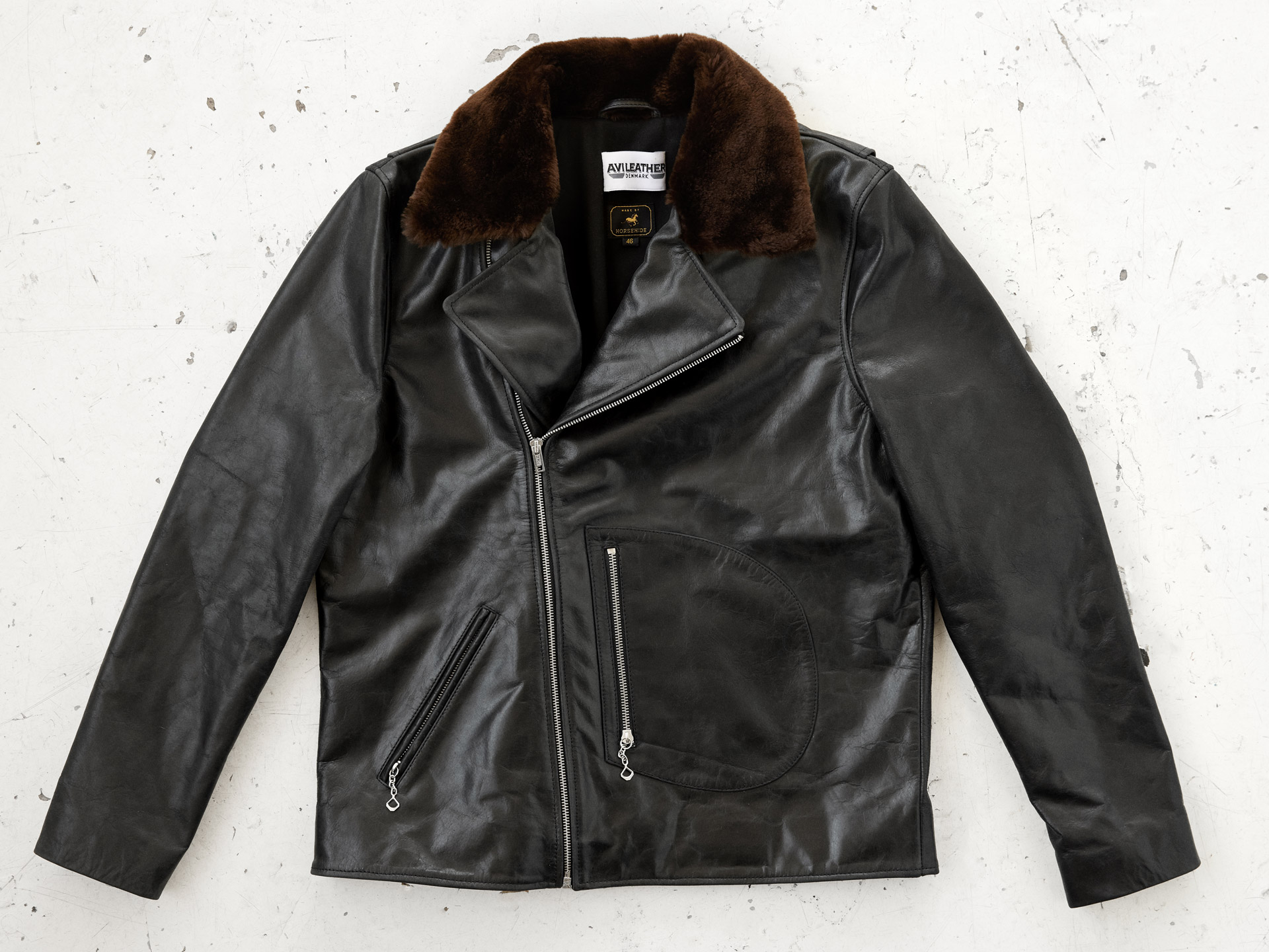 D-Pocket Fur Collar Jacket - Horsehide Leather - AVI LEATHER