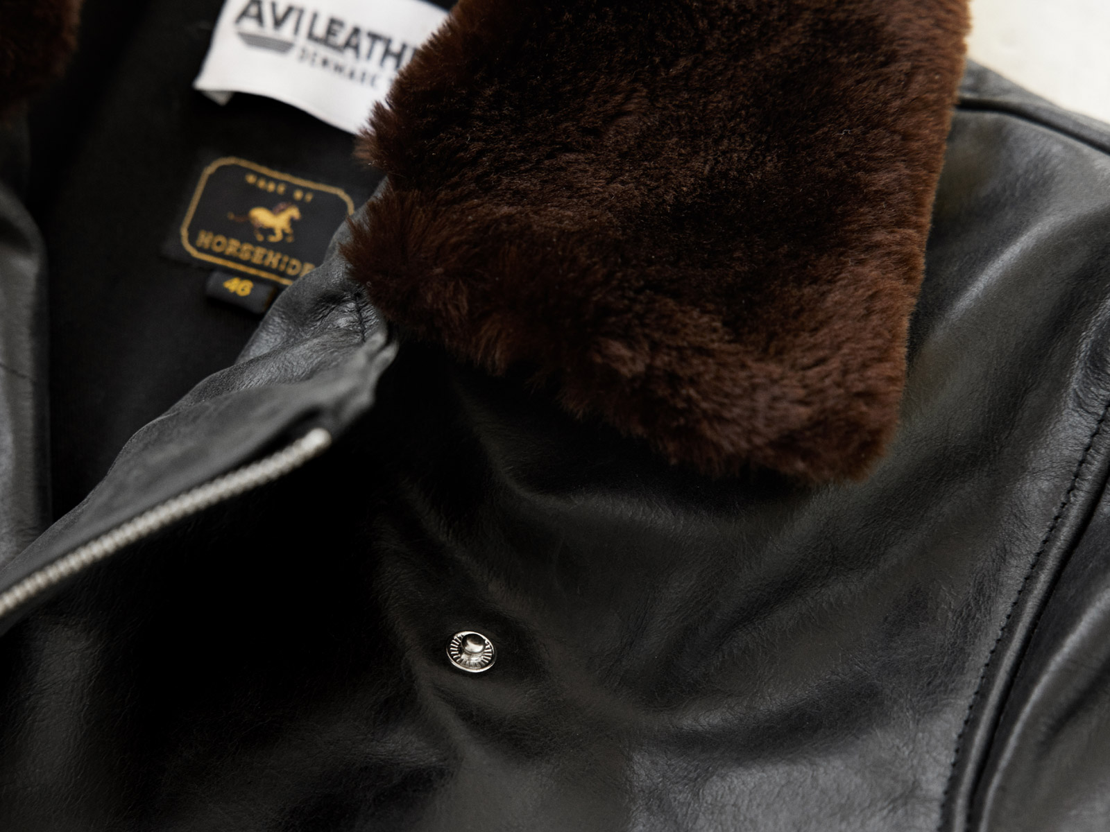 D-Pocket Fur Collar Jacket - Horsehide Leather - AVI LEATHER