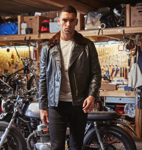 D pocket biker leather jacket in horsehide