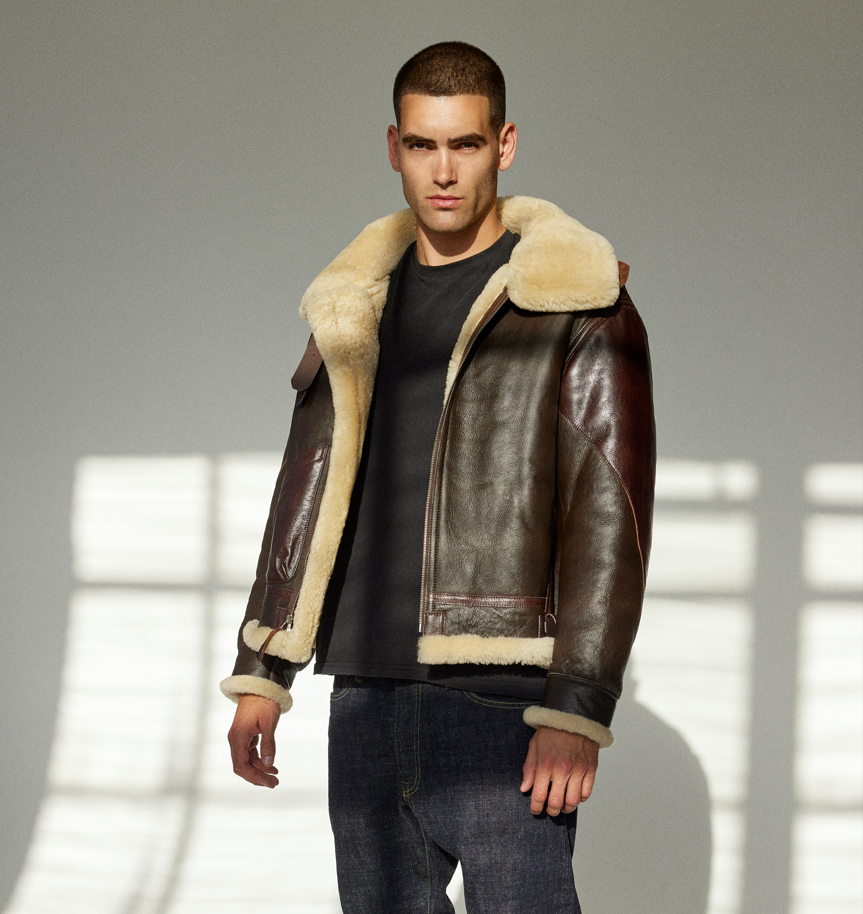 Shearling Collar Leather Jacket - Ready-to-Wear