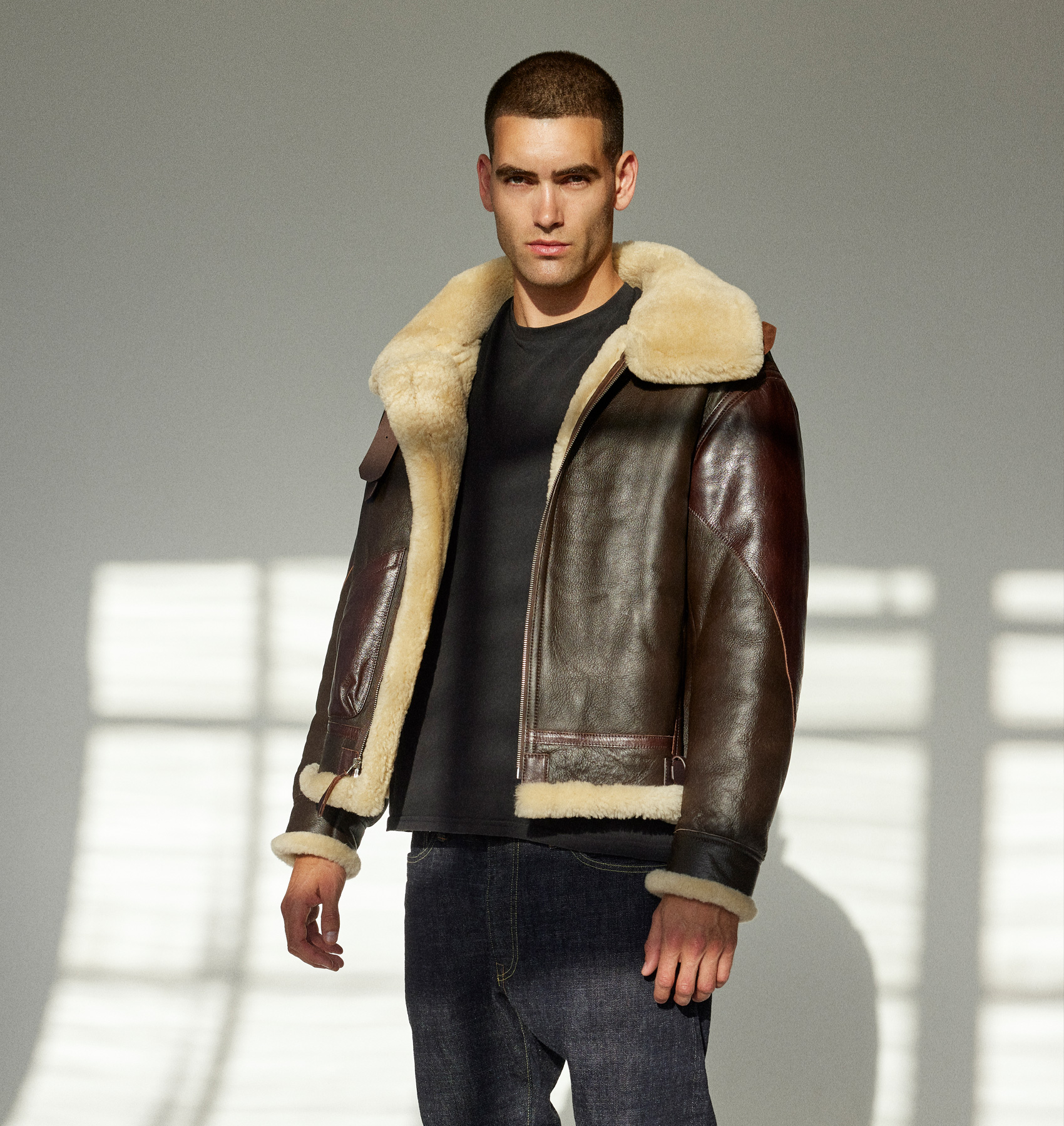 B3 flight jacket in sheepskin shearling